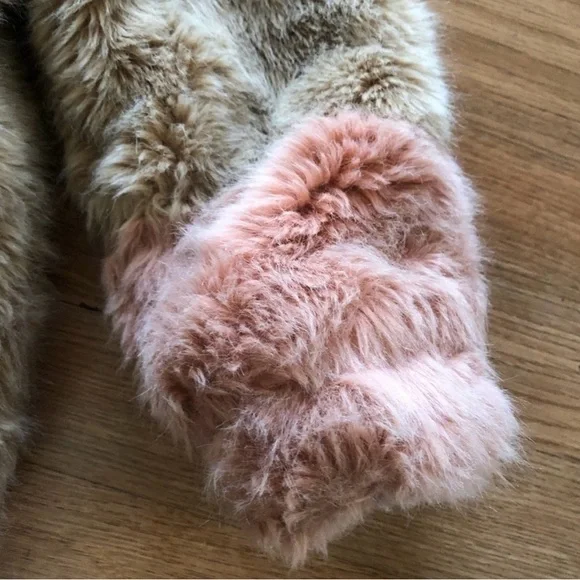 Zara Kids Tan Faux Fur Jacket with Pink Sleeves - Picture 5 of 7